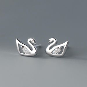 Sterling Silver Swan Bird Earrings | Rose Gold Gift Present Daughter Mom Sister
